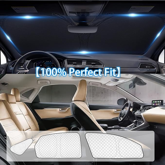 KMF 8pcs Thicken Sun Shades for Lexus NX 2015-2021 Accessories, Custom Fit Windshield Sunshade Full Car Window Covers for Side Rear, UV Block and Privacy Blackout for Camping