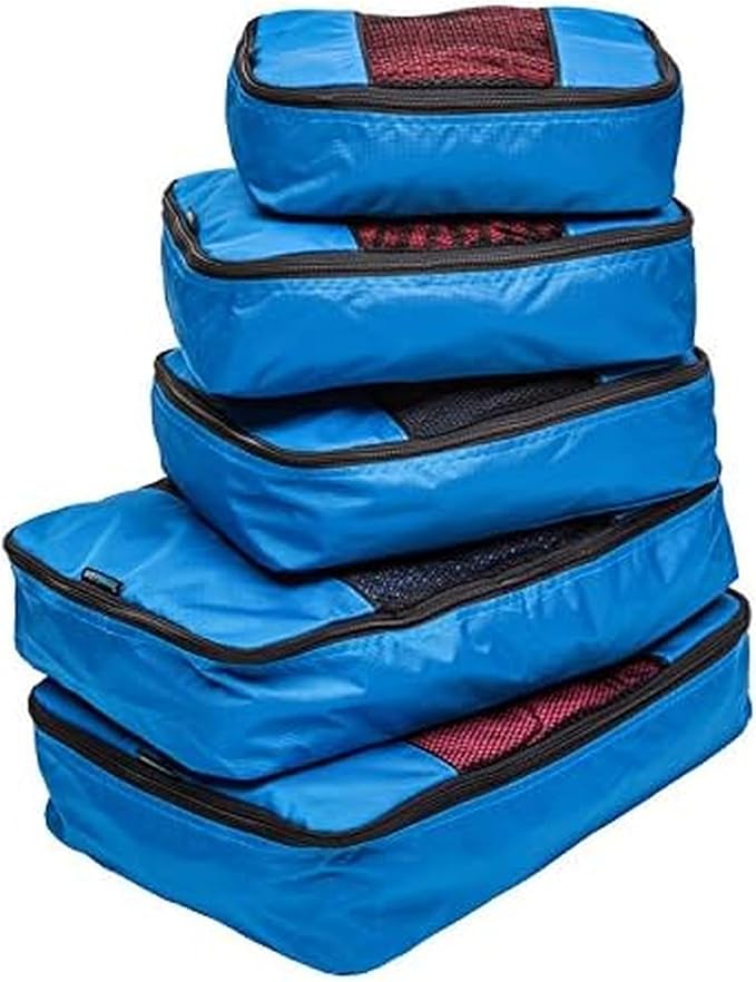 TravelWise 5 Piece Packing Cubes Set, Lightweight Luggage Organizer with Mesh Panels and 2 Way Zippers, Includes Small, Mediu