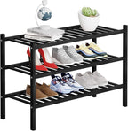 3 Tier Bamboo Shoe Rack Storage Organizer for Closet, Multifunctional Stackable Free Standing Shoe Shelf Organizer for Small 