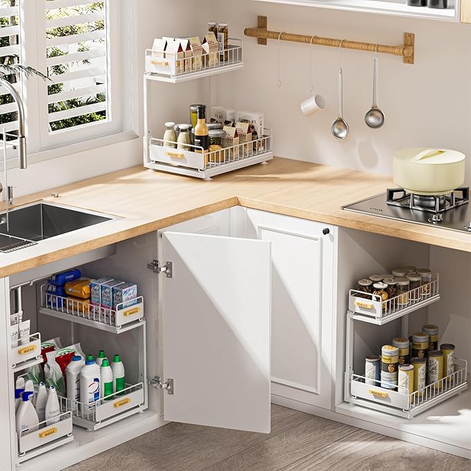 Under Sink Organizer, High Adjustable 2 Tier Under Kitchen Sink Organizer, Multi-Purpose Storage Shelf for Kitchen Bathroom C