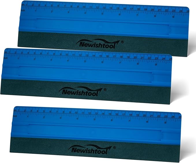 NEWISHTOOL Vinyl Wrap Squeegee for Vinyl, Big Size Wallpaper Smoothing Squeegee, 3 Pack 25CM Decals Squeegee with Ruler & Micro Suede Felt Edge for Sign Making Graphic Window Tint Film Application