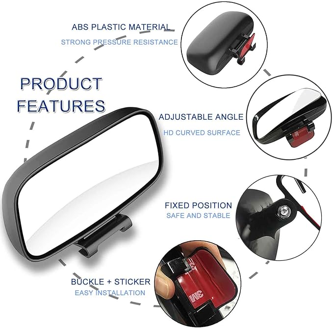 JONMON Blind Spot Mirror - Adjustable 360 Rotation Car Auxiliary Convex Wide Angle Mirror - Snap-On Clip for Side Rearview - Universal for Cars, Trucks, SUVs