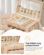 AKOZLIN Large 4-Tier Jewelry Box Leather Jewelry Storage Organizer with 3 Drawers Lockable for Women Girls Ring Necklace Earr