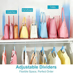 SortNStore Purse Organizer for Closet: Shelf Dividers Adjustable Acrylic Bag Closet Organizers and Storage Pink 4 Bases 14 Sh