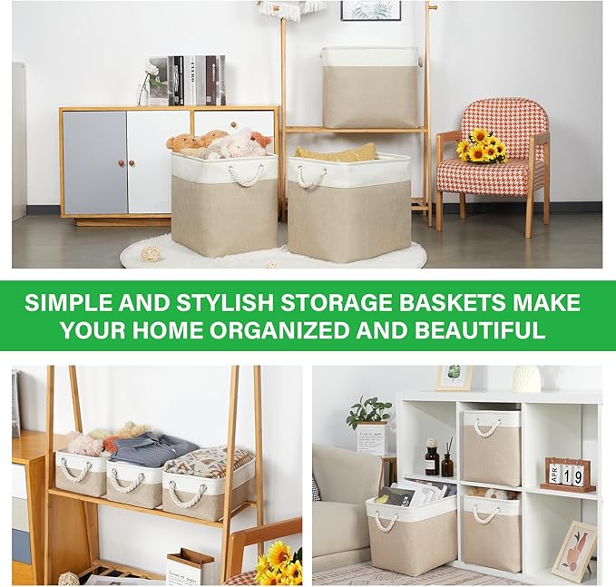 Bidtakay Extra Large Storage Baskets for Organizing 17x12x15.1 inch 3-Pack Fabric Closet Organizers Storage Bins with Handles