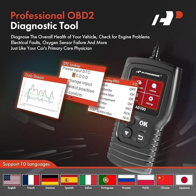 A-Premium AD100 Universal OBD2 Scanner Diagnostic Tool, Car Code Reader OBDII/EOBD/CAN Scan Tool, Check Engine
