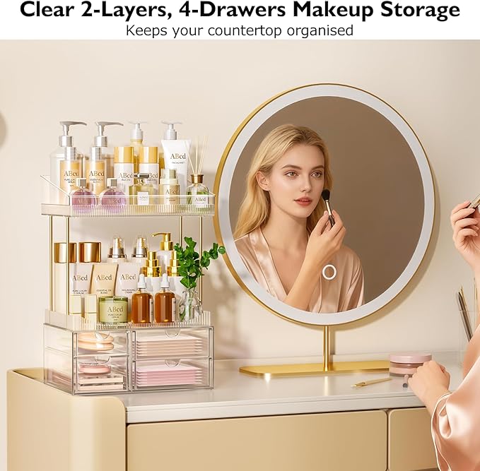 SNSLXH 4 Drawers Makeup Organizer - 4 Tier Makeup Storage, Cosmetics Organiser, Ideal for Cosmetic, with Drawers for Countert