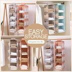 Hanging Closet Organizer, 4-Section Storage Shelves, Oxford Cloth with Mesh Pockets, (Pink, 3 Section)