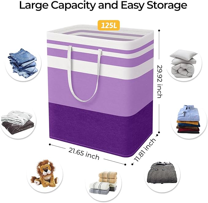 HomeHacks 2 Pack Large Laundry Baskets, Waterproof, Freestanding Laundry Hampers, Collapsible Clothes Hamper with Reinforced 