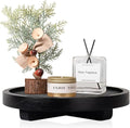 Round Decorative Tray Wood Bathroom Counter Organizer Farmhouse Kitchen Decor Wooden Riser for Soap Dish, Perfume, Candle, Sp