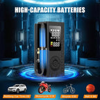 Tire Inflator Portable Air Compressor, 150PSI Cordless Air Pump For Car Tires, Bike Pump, Motorcycle, Balls with Digital Pressure Gauge, LED Light and Auto Shut-Off Function, Car Accessories, Black