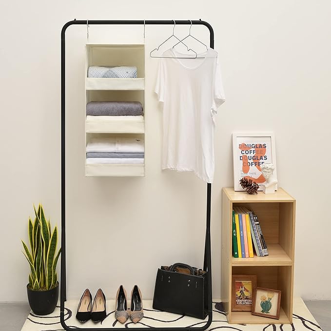 GRANNY SAYS 3-Shelf Hanging Organizer, Foldable Hanging Closet Storage, Hanging Shelves for Wardrobes & RV Closet, Beige, 29 