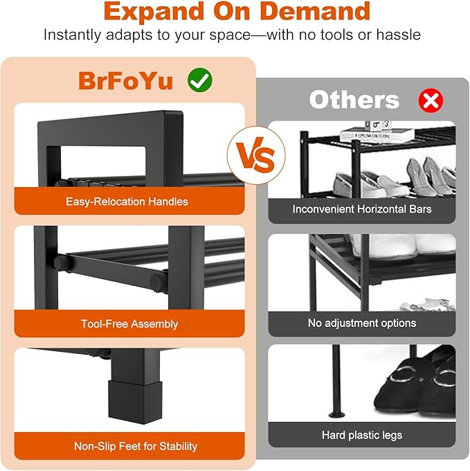 Expandable Shoe Rack for Closet Adjustable Metal Shoe Rack for Entryway 18.5"-33" Free Standing Shoe Organizer 12 Pairs with 