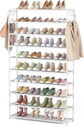 LANTEFUL 10 Tiers Shoe Rack 50 Pairs Large Capacity Tall Shoe Organizer Sturdy Shoe Storage with Two Hooks Space Saving Metal