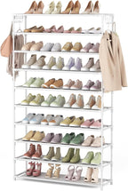 LANTEFUL 10 Tiers Shoe Rack 50 Pairs Large Capacity Tall Shoe Organizer Sturdy Shoe Storage with Two Hooks Space Saving Metal