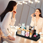 Bathroom Counter Organizer, Black Silicone Toothbrush Holders for Bathrooms Organizer Countertop with 3PCS Qtip Holder, Tooth