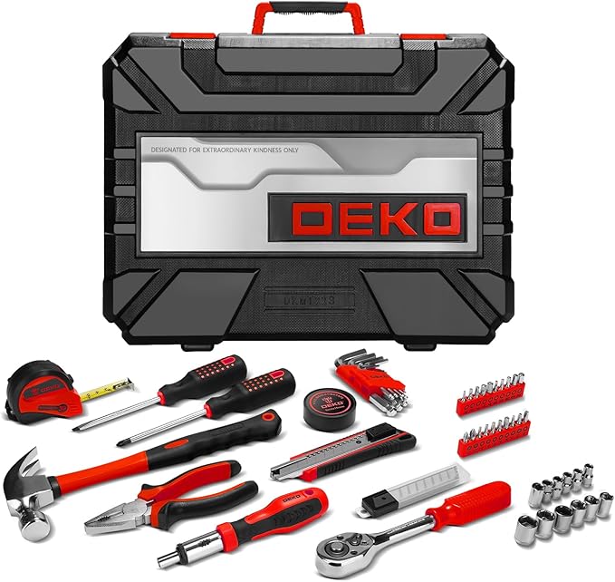 DEKOPRO Tool Set:228 Piece Home Tool Kit, Household Basic Repair Tool Set Comes with Plastic Storage Case, Socket Wrench Set 