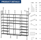 Mavivegue Extra Large Shoe Rack, 8 Tier 4 Rows 72-76 Pairs Big Tall Metal Shoe Shelf,Big Boot Rack Storage Organizer for Gara