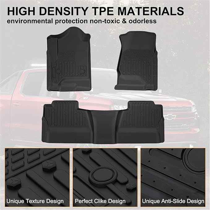 KIWI MASTER Floor Mats for 2014-2018 Chevy Silverado/GMC Sierra 1500 Crew Cab, 2015-2019 Silverado/Sierra 2500/3500 HD Crew Cab Front Rear Seat 2 Row All Weather Mat Liners Black