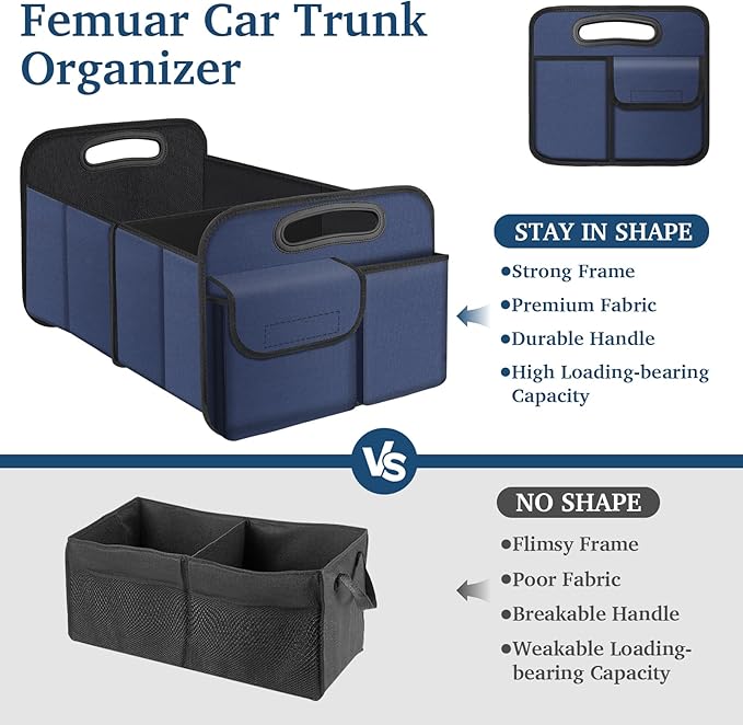 Femuar Car Trunk Organizer, Collapsible, Waterproof, Non-Slip, Blue, 52L, 5 Compartments, Rectangular, Portable, Practical