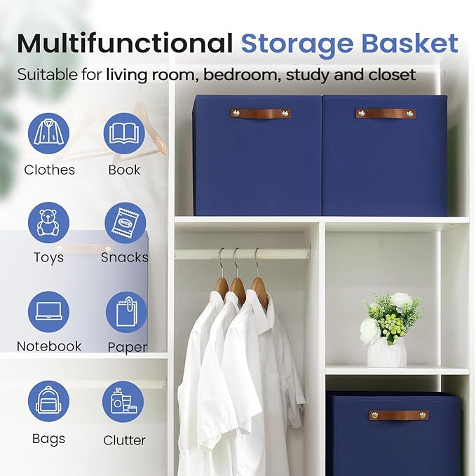 FinishingBo 6-Pack Storage Cubes with Handles & Label Holders Basket, Closet Cube Home Organizer Bins(Blue, 13 x 13 x 13 inch