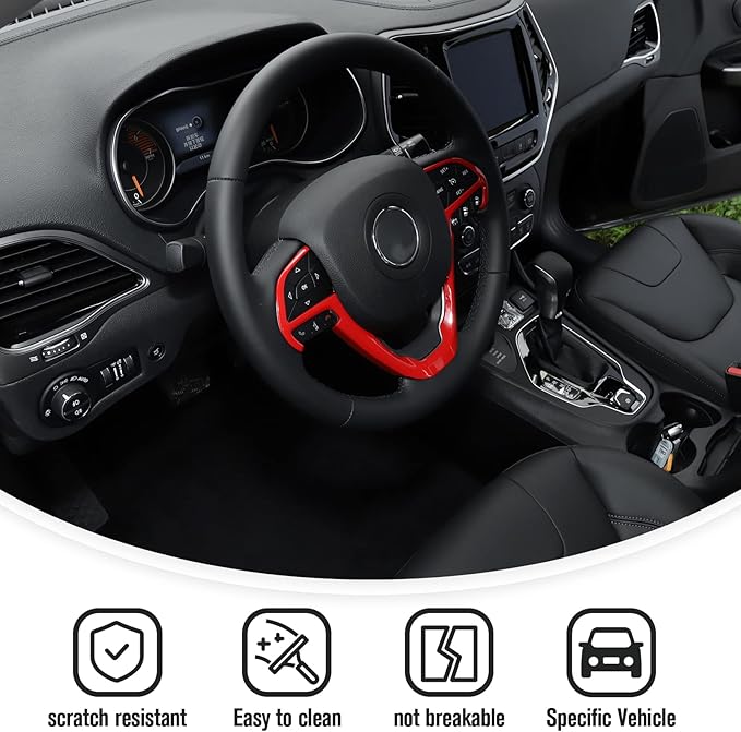 JeCar Steering Wheel Trim Cover Interior Decoration Trim Kit for 2014-2020 Jeep Grand Cherokee & Jeep Cherokee, Red