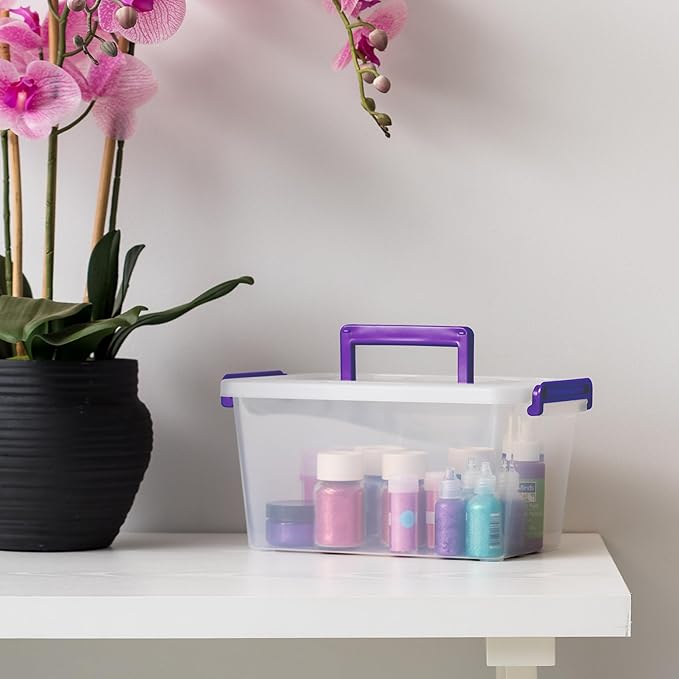 IRIS USA 5 Qt. Plastic Craft Storage Container Bins with Lids, 6 Pack, Small Art & Office Supply Organizer Tote, Sensory Bins