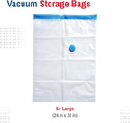 5 Pack Large Vacuum Storage Bags for Comforters, Blankets & Clothes – Vacuum Sealed Compression Bags with Hand Pump – Space S