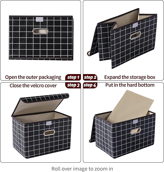 STOREONE Fabric Storage Cube Bins Foldable Organizer Container Collapsible Basket with Lids and Metal Handles, for Home, Bedr