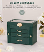 Enthralite Jewelry Box with 3 Drawers: Display Organizer for Earrings Necklaces - Gifts for Girls Women (Forest Green)