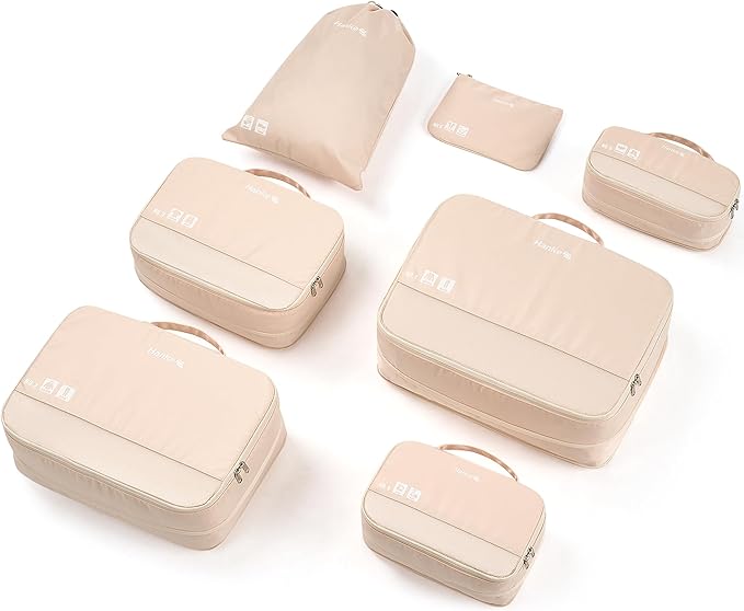 Hanke 7 Set Compression Packing Cubes for Travel, Expandable Large Packing Cubes for Suitcases and Backpack, Luggage Packing 
