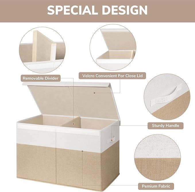 INDRESSME Large Toy Box with Lid, Collapsible Toy Storage Organizer Chest with Divider, Foldable Toy Bin for Kids Boys Girls 