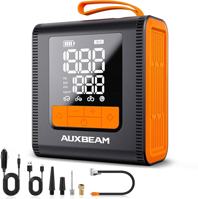 AUXBEAM H4 Tire Inflator Portable Air Compressor,150PSI Car Tire Pump 12V 4 Inflation Modes Cordless Smart Air Pump With LCD Screen for Car, Motorcycle, Bike, Ball