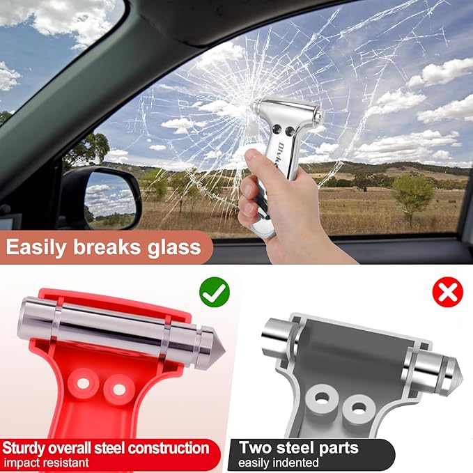 Window Breaker, Automotive Safety Hammer, 3 in 1 Emergency Escape Tool with Glass Breaker and Seat Belt Cutter, Silver