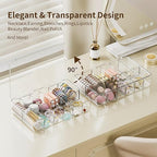 Clear Acrylic Makeup Organizer with Cover - 12 Compartments Cosmetic and Jewelry Organizer for Vanity and Desk Storage