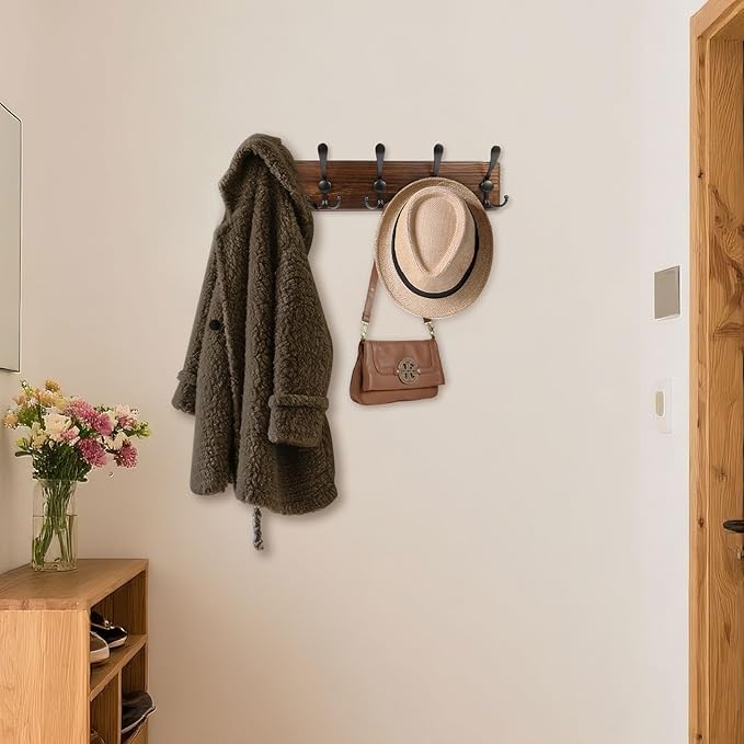 2 Pack Coat Rack Wall Mount 16.8'' Rustic Hat Rack with 5 Triple Hooks Coat Hooks Wall Mount Farmhouse Wall Hooks for Hanging