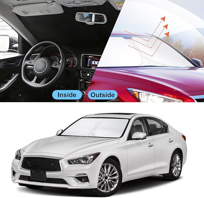 Front Windshield Sun Shade Foldable Car Front Window Sun Shade Windshield Shade Custom Fit for 2014-2024 Infiniti Q50 Block UV Rays Car Accessories Heat Keep Cooler
