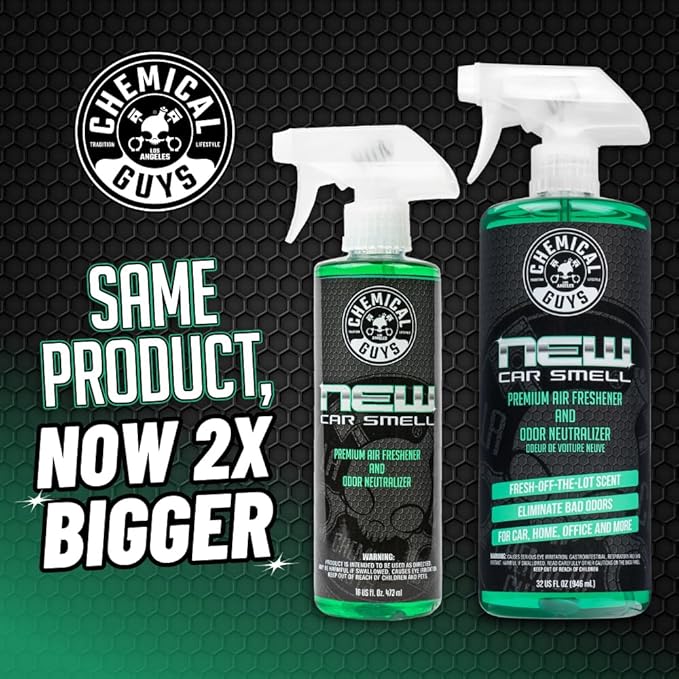 Chemical Guys New Car Smell Premium Air Freshener & Odor Eliminator - Fresh Interior Scent Spray for Cars, Trucks, SUVs, RVs,