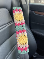 Crochet Sunflower Car Steering Wheel Covers Universal 14-15 inch for Women/Men (B:Wheel Cover+2 Belt Cover)