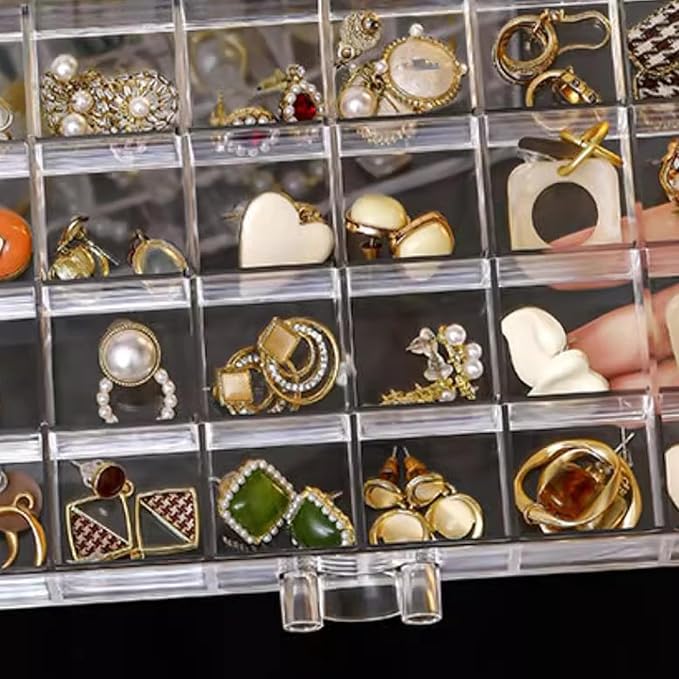 SPAKOWN Earring Organizer, Acrylic Jewelry Holder Organizer with 5 Drawers Stackable Earring Storage Case Jewelry Boxes for W