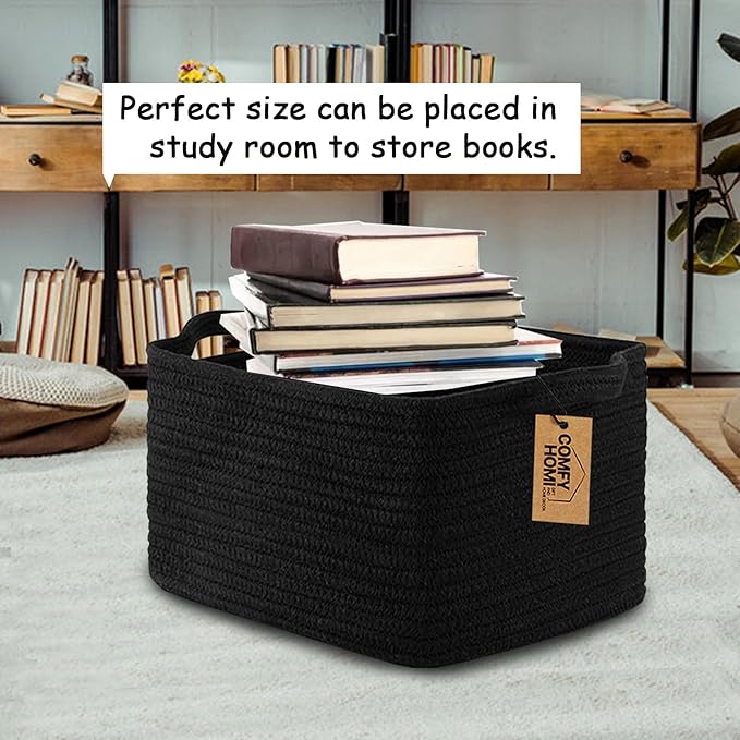 COMFY-HOMI 3PACK Cotton Rope Woven Basket With Handles for Shelves, Toy, Book, Cloth Storage Basket for Organizing|13.5" x 11