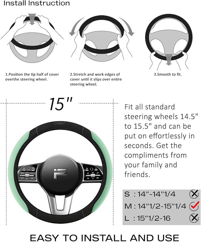 Skechers Memory Foam Steering Wheel Cover, Car Steering Wheel Cover,14.5-15inch Anti-Slip Safety Comfortable Desgin, Universa