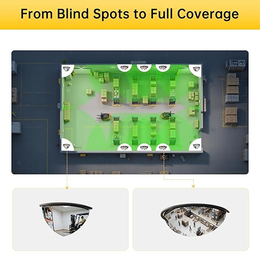 18" Acrylic Half Dome Convex Traffic Safety Mirror – 180 Degree Driveway & Warehouse Blind Spot Security Mirror for Retail Stores, Parking Garages, Schools, and Hospitals (1, 18 Inch)