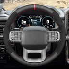 MEWANT Steering Wheel Cover for Ford F150 Lightning F350 2024 Expedition Made of Black Real Leather Embossed Athsuede