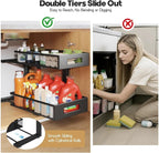 2 Packs 19IN Depth Under Sink Organizer, 2-Tier Pull Out Cabinet Organizer With Smooth Circular Rail, Large Capacity Metal Me