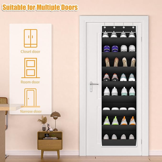 KYEVIS Over The Door Shoe Organizer Storage Fit 16-24 Pairs Hanging Shoe Rack Organiser for Closet Door, Deep Pocket Shoe Hol
