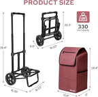 KEDSUM 2 in 1 Shopping Carts for Groceries, 330 lbs Grocery Cart on Wheels, Foldable Utility Carts with Wheels, Load-Bearing Hand Truck with Waterproof Bag for Shopping, Camping, Laundry, Garden, Red