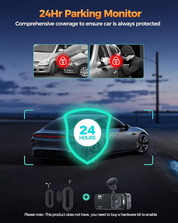 Dash Cam Front and Rear, 4K+1080P Dual Dash Camera for Cars with 5G WiFi, Built-in 32GB Card, Night Vision, G-Sensor, 24H Par