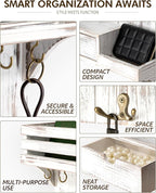 Rebee Vision Farmhouse Key Holder Wall Mount with Mini Drawer Organizer - Decorative Mail Organizer with 9 Key Hooks & Shelf 