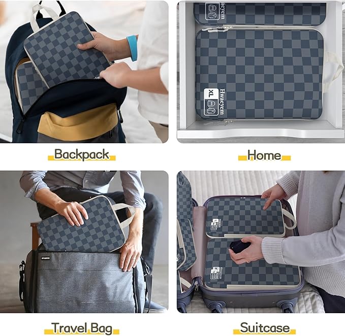 8 Set Compression Packing Cubes for Travel, Lightweight Dual Zipper Packing Cubes, Space-Saving Suitcase Organizer for Travel